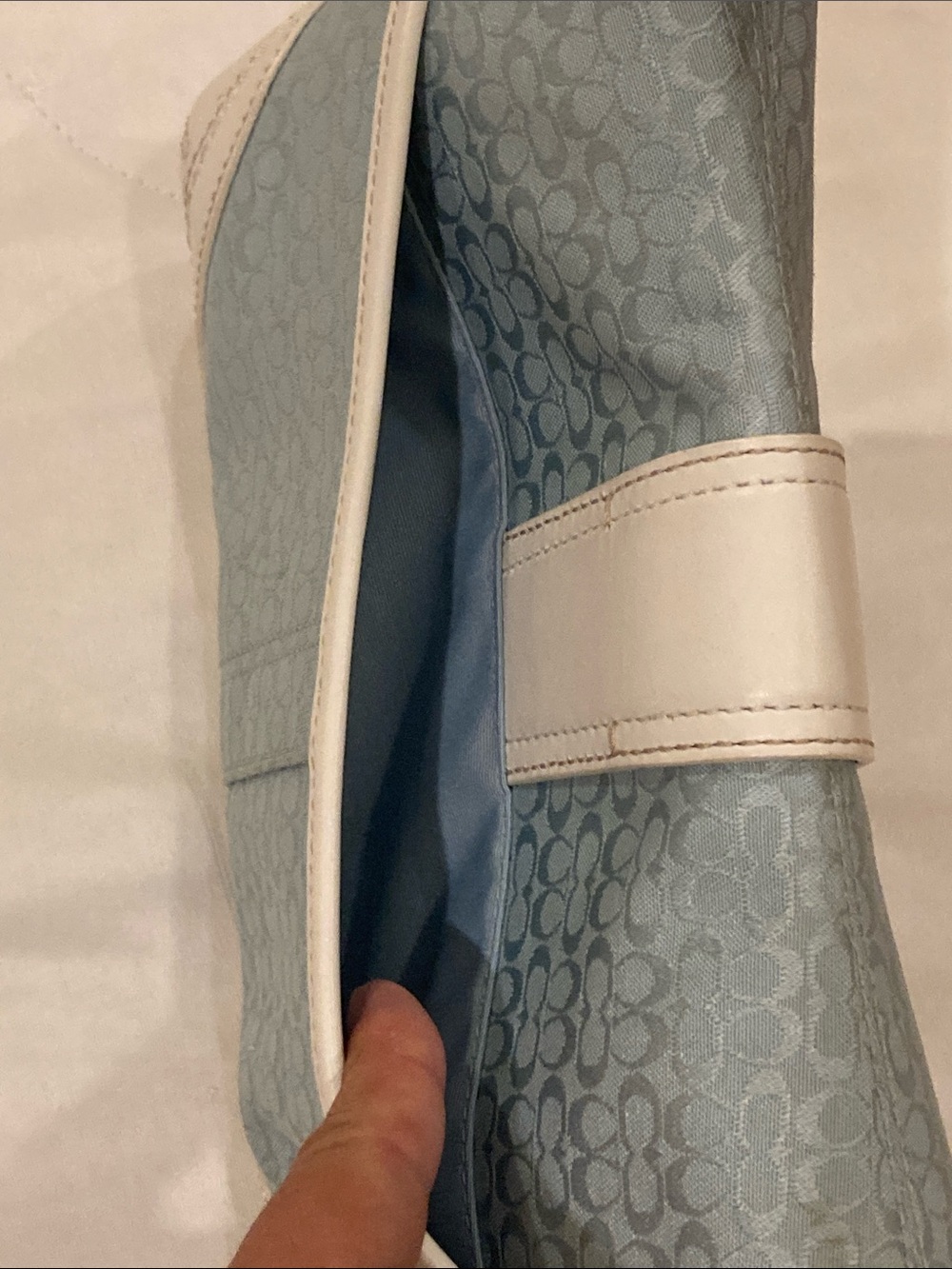 Coach Light Blue and White Signature Shoulder Bag with Silver Buckle - Picture 7 of 8
